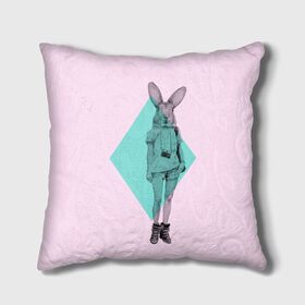 Подушка 3D с принтом Pink Rabbit , наволочка – 100% полиэстер, наполнитель – холлофайбер (легкий наполнитель, не вызывает аллергию). | состоит из подушки и наволочки. Наволочка на молнии, легко снимается для стирки | Тематика изображения на принте: hipster | rabbit | swag | кролик | хипстер