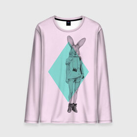 Мужской лонгслив 3D с принтом Pink Rabbit , 100% полиэстер | длинные рукава, круглый вырез горловины, полуприлегающий силуэт | Тематика изображения на принте: hipster | rabbit | swag | кролик | хипстер