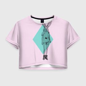 Женская футболка 3D укороченная с принтом Pink Rabbit , 100% полиэстер | круглая горловина, длина футболки до линии талии, рукава с отворотами | hipster | rabbit | swag | кролик | хипстер
