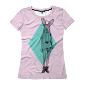 Женская футболка 3D с принтом Pink Rabbit , 100% полиэфир ( синтетическое хлопкоподобное полотно) | прямой крой, круглый вырез горловины, длина до линии бедер | Тематика изображения на принте: hipster | rabbit | swag | кролик | хипстер