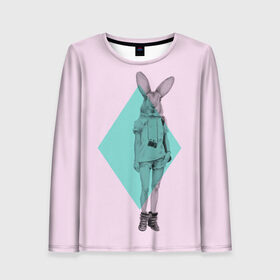 Женский лонгслив 3D с принтом Pink Rabbit , 100% полиэстер | длинные рукава, круглый вырез горловины, полуприлегающий силуэт | hipster | rabbit | swag | кролик | хипстер