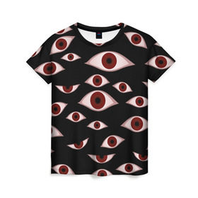 Женская футболка 3D с принтом Глаза , 100% полиэфир ( синтетическое хлопкоподобное полотно) | прямой крой, круглый вырез горловины, длина до линии бедер | alucard | anime | helloween | hellsing | vampire | алукард | аниме | вампир | хеллоуин | хеллсинг