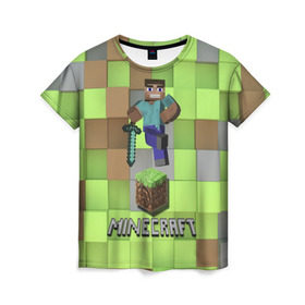 Женская футболка 3D с принтом Minecraft , 100% полиэфир ( синтетическое хлопкоподобное полотно) | прямой крой, круглый вырез горловины, длина до линии бедер | майнкрафт