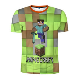 Мужская футболка 3D спортивная с принтом Minecraft , 100% полиэстер с улучшенными характеристиками | приталенный силуэт, круглая горловина, широкие плечи, сужается к линии бедра | майнкрафт