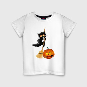 Детская футболка хлопок с принтом Хэллоуин , 100% хлопок | круглый вырез горловины, полуприлегающий силуэт, длина до линии бедер | приведения | тыква | хэллоуин