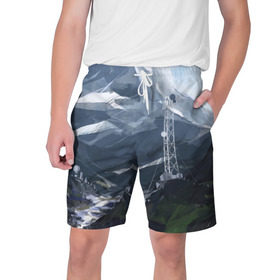 Мужские шорты 3D с принтом Горы Алтая ,  полиэстер 100% | прямой крой, два кармана без застежек по бокам. Мягкая трикотажная резинка на поясе, внутри которой широкие завязки. Длина чуть выше колен | Тематика изображения на принте: горы | пейзаж