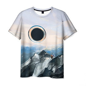 Мужская футболка 3D с принтом Черная дыра , 100% полиэфир | прямой крой, круглый вырез горловины, длина до линии бедер | горы | закат | пейзаж | природа
