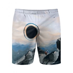 Мужские шорты 3D спортивные с принтом Черная дыра ,  |  | горы | закат | пейзаж | природа