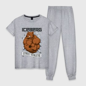 Женская пижама хлопок с принтом Bear | Iceberg , 100% хлопок | брюки и футболка прямого кроя, без карманов, на брюках мягкая резинка на поясе и по низу штанин | animals | iceberg | icebergstyle | youtube