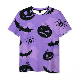 Мужская футболка 3D с принтом Хэллоуин узор , 100% полиэфир | прямой крой, круглый вырез горловины, длина до линии бедер | halloween | летучая мышь | паук | праздник | привидение | тыква | хэллоуин