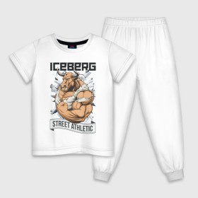Детская пижама хлопок с принтом Bull | Iceberg , 100% хлопок |  брюки и футболка прямого кроя, без карманов, на брюках мягкая резинка на поясе и по низу штанин
 | 