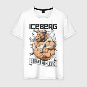 Мужская футболка хлопок с принтом Bull | Iceberg , 100% хлопок | прямой крой, круглый вырез горловины, длина до линии бедер, слегка спущенное плечо. | 