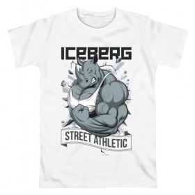Мужская футболка хлопок с принтом Rhino 2 | Iceberg , 100% хлопок | прямой крой, круглый вырез горловины, длина до линии бедер, слегка спущенное плечо. | 