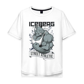 Мужская футболка хлопок Oversize с принтом Rhino 2 | Iceberg , 100% хлопок | свободный крой, круглый ворот, “спинка” длиннее передней части | 