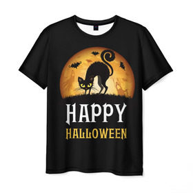 Мужская футболка 3D с принтом Чёрный кот , 100% полиэфир | прямой крой, круглый вырез горловины, длина до линии бедер | halloween | ведьма | кошка | праздник | привидение | тыква | хэллоуин