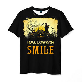 Мужская футболка 3D с принтом Smile , 100% полиэфир | прямой крой, круглый вырез горловины, длина до линии бедер | halloween | замок | летучая мышь | луна | праздник | привидение | тыква | хэллоуин