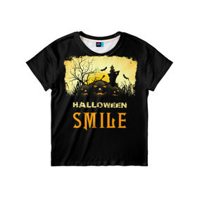 Детская футболка 3D с принтом Smile , 100% гипоаллергенный полиэфир | прямой крой, круглый вырез горловины, длина до линии бедер, чуть спущенное плечо, ткань немного тянется | halloween | замок | летучая мышь | луна | праздник | привидение | тыква | хэллоуин