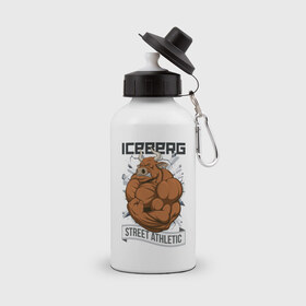 Бутылка спортивная с принтом Bull 2 | Iceberg , металл | емкость — 500 мл, в комплекте две пластиковые крышки и карабин для крепления | 