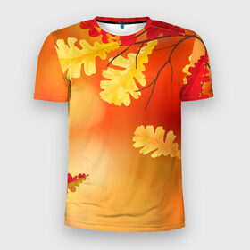 Мужская футболка 3D спортивная с принтом Осень , 100% полиэстер с улучшенными характеристиками | приталенный силуэт, круглая горловина, широкие плечи, сужается к линии бедра | ветви | ветка | дерево | дуб | листок | листья | природа
