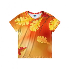 Детская футболка 3D с принтом Осень , 100% гипоаллергенный полиэфир | прямой крой, круглый вырез горловины, длина до линии бедер, чуть спущенное плечо, ткань немного тянется | Тематика изображения на принте: ветви | ветка | дерево | дуб | листок | листья | природа