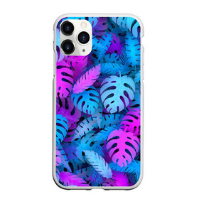 Чехол для iPhone 11 Pro матовый с принтом Сине-розовые тропики , Силикон |  | джунгли | листья | монстера | пальма | психоделический | текстура | тропики