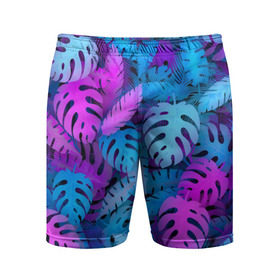 Мужские шорты 3D спортивные с принтом Сине-розовые тропики ,  |  | джунгли | листья | монстера | пальма | психоделический | текстура | тропики