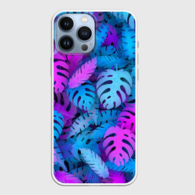 Чехол для iPhone 13 Pro Max с принтом Сине розовые тропики ,  |  | джунгли | листья | монстера | пальма | психоделический | текстура | тропики