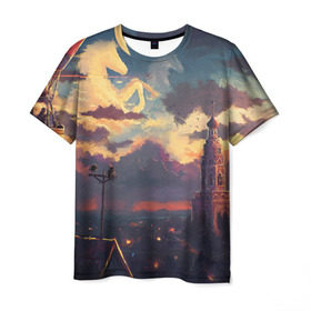 Мужская футболка 3D с принтом Закат , 100% полиэфир | прямой крой, круглый вырез горловины, длина до линии бедер | horse | sky | sunset | город | закат | кремль | лошадь | небо | россия | собор