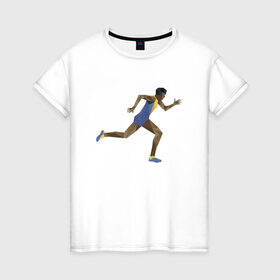 Женская футболка хлопок с принтом Бегун 2 , 100% хлопок | прямой крой, круглый вырез горловины, длина до линии бедер, слегка спущенное плечо | атлетика | бег | бегун | геометрия | полигонал