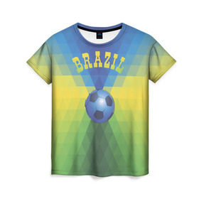 Женская футболка 3D с принтом Бразилия , 100% полиэфир ( синтетическое хлопкоподобное полотно) | прямой крой, круглый вырез горловины, длина до линии бедер | бразилия | геометрия | игра | кубок | мяч | полигональный | спорт | футбол