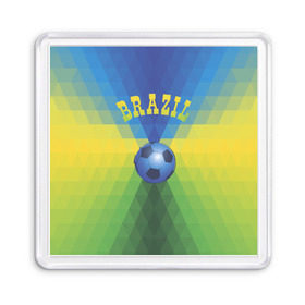 Магнит 55*55 с принтом Бразилия , Пластик | Размер: 65*65 мм; Размер печати: 55*55 мм | бразилия | геометрия | игра | кубок | мяч | полигональный | спорт | футбол