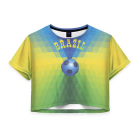 Женская футболка 3D укороченная с принтом Бразилия , 100% полиэстер | круглая горловина, длина футболки до линии талии, рукава с отворотами | бразилия | геометрия | игра | кубок | мяч | полигональный | спорт | футбол