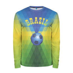 Мужской лонгслив 3D с принтом Бразилия , 100% полиэстер | длинные рукава, круглый вырез горловины, полуприлегающий силуэт | бразилия | геометрия | игра | кубок | мяч | полигональный | спорт | футбол