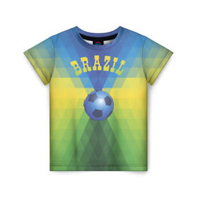 Детская футболка 3D с принтом Бразилия , 100% гипоаллергенный полиэфир | прямой крой, круглый вырез горловины, длина до линии бедер, чуть спущенное плечо, ткань немного тянется | бразилия | геометрия | игра | кубок | мяч | полигональный | спорт | футбол