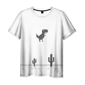 Мужская футболка 3D с принтом T-rex game , 100% полиэфир | прямой крой, круглый вырез горловины, длина до линии бедер | chrome | google | гугл | хром