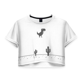 Женская футболка 3D укороченная с принтом T-rex game , 100% полиэстер | круглая горловина, длина футболки до линии талии, рукава с отворотами | Тематика изображения на принте: chrome | google | гугл | хром