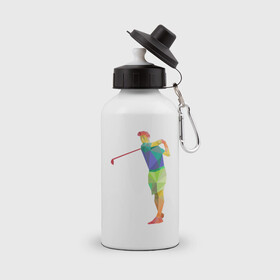 Бутылка спортивная с принтом Гольфист , металл | емкость — 500 мл, в комплекте две пластиковые крышки и карабин для крепления | геометрия | гольф | клюшка | мяч | полигонал