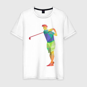 Мужская футболка хлопок с принтом Гольфист , 100% хлопок | прямой крой, круглый вырез горловины, длина до линии бедер, слегка спущенное плечо. | геометрия | гольф | клюшка | мяч | полигонал