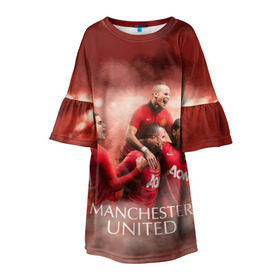 Детское платье 3D с принтом Manchester United , 100% полиэстер | прямой силуэт, чуть расширенный к низу. Круглая горловина, на рукавах — воланы | Тематика изображения на принте: manchester united