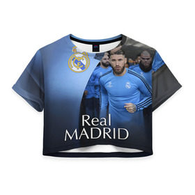 Женская футболка 3D укороченная с принтом Real Madrid , 100% полиэстер | круглая горловина, длина футболки до линии талии, рукава с отворотами | real madrid