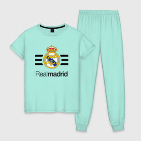 Женская пижама хлопок с принтом Real madrid , 100% хлопок | брюки и футболка прямого кроя, без карманов, на брюках мягкая резинка на поясе и по низу штанин | football | real | real madrid | примера | реал | реал мадрид | футбол | чемпионат испании