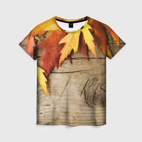 Женская футболка 3D с принтом Золотая осень , 100% полиэфир ( синтетическое хлопкоподобное полотно) | прямой крой, круглый вырез горловины, длина до линии бедер | дерево | лист | листья | осень