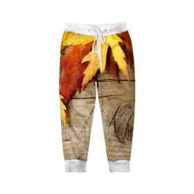 Детские брюки 3D с принтом Золотая осень , 100% полиэстер | манжеты по низу, эластичный пояс регулируется шнурком, по бокам два кармана без застежек, внутренняя часть кармана из мелкой сетки | дерево | лист | листья | осень