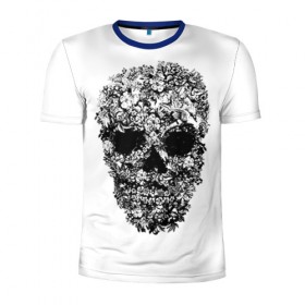 Мужская футболка 3D спортивная с принтом Череп , 100% полиэстер с улучшенными характеристиками | приталенный силуэт, круглая горловина, широкие плечи, сужается к линии бедра | скелет. скилет | ужас | хеллоуин | череп. кости | черепушка | черно белый