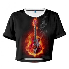 Женская футболка 3D укороченная с принтом Огония страсти , 100% полиэстер | круглая горловина, длина футболки до линии талии, рукава с отворотами | ад | арт | дым | музыка | новинки | огонь | пламя | популярные | энергия | яркие