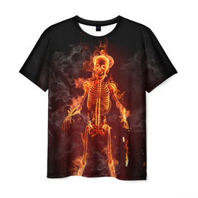 Мужская футболка 3D с принтом Пылающий скелет , 100% полиэфир | прямой крой, круглый вырез горловины, длина до линии бедер | огонь | пламя