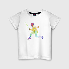 Детская футболка хлопок с принтом Фехтовальщик , 100% хлопок | круглый вырез горловины, полуприлегающий силуэт, длина до линии бедер | геометрия | полигонал | спорт | фехтовальщик | шпага