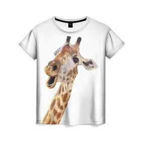 Женская футболка 3D с принтом Жираф VPPDGryphon , 100% полиэфир ( синтетическое хлопкоподобное полотно) | прямой крой, круглый вырез горловины, длина до линии бедер | luxury | premium | vip | vppdgryphon | жираф | премиум | эксклюзив
