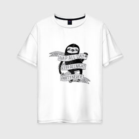 Женская футболка хлопок Oversize с принтом ленивец , 100% хлопок | свободный крой, круглый ворот, спущенный рукав, длина до линии бедер
 | ленивец | лень | сон