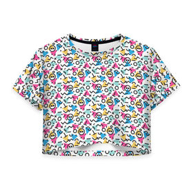 Женская футболка 3D укороченная с принтом Геометрический узор , 100% полиэстер | круглая горловина, длина футболки до линии талии, рукава с отворотами | абстракция | геометрия | треугольник | узор